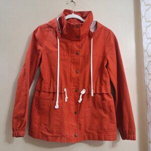 LOFT womens Orange Hooded Utility Jacket medium Anorak Drawstring Casualcore